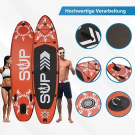 24move 24MOVE® Standup Paddle Board SUP, inkl. umfangreichem Zubehör, Paddel und Hochdruckpumpe, ROT, 366x80x15cm