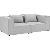 Juskys modulares Sofa Domas S - Couch Wohnzimmer - 2 Sitzer mit Lehnen & Kissen - Stoff Hellgrau