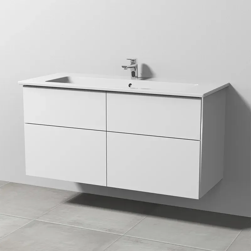 Sanipa 3way Keramik-Set Venticello Keramik-Waschtisch und Unterbau mit 4 Auszügen, Weiß-Soft BR32743