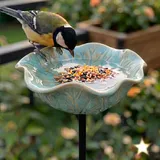 Vogeltränke Blume & Bienentränke Keramik Gartenstecker – Insektentränke Garten für Wasser & Vogelfutter, Dekorative Keramikblüten für Bienen & Vögel (2, Blau) (Grün,1)