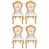 Pompöös by Casa Padrino Luxus Barock Esszimmerstühle Weiß / Orange - Pompööse Barock Stühle designed by Harald Glööckler - 4 Esszimmerstühle - Barock Esszimmermöbel