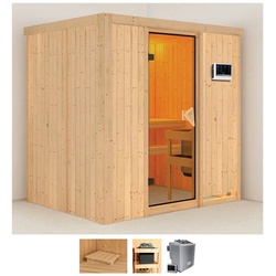 Karibu Sauna Bedine, BxTxH: 196 x 151 x 198 cm, 68 mm, (Set) 9 KW-Bio-Ofen mit externer Steuerung beige