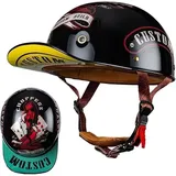 Motorrad Halbschalen Halbhelm Halbschalenhelm Baseballmütze-Helm Baseball Cap Brain-Cap Motorradhelm Mit ECE Cruiser Chopper Scooter Helm Für Bike Cruiser Chopper Moped Scooter,E-M =(57〜58CM)