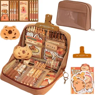 GXJIXf Capybara Pencil Case, Cute Capybara Pencil Case with 12 Compartments, Large Capacity Kawaii Pencil Case, 90° Wide Opening Mouth Pencil Pouch (Brown)