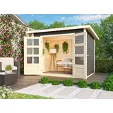 Gartenhaus Gerätehaus Schuppen grau Pultdach Garten Holz inkl. Doppelflügeltür