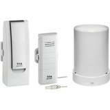 TFA Dostmann Weatherhub Starterset, mit Temperatursender und Funk-Regenmesser, SmartHome, ideal für Pool,Teich, Kühlgerät, einfach installierbar, L305 x B245 x H245 mm, Weiß