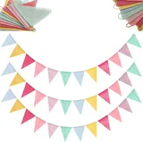 3Stück Wimpelkette Outdoor Wetterfest,Girlande Geburtstag Wimpel Stoff,Wimpelgirlande Kinderzimmer Deko Bunting Zubehör,Beidseitig Bunt Fahnen Gebetsfahnen,Party Banner für Garten Spielhaus Sommerfest