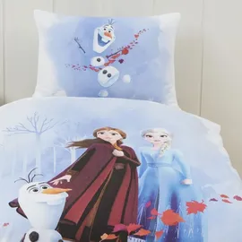 MTOnlinehandel Bettwäsche 100x135 + 40x60 cm, 100 % Baumwolle, Flanell Biber, 2 teilig, süße Disney Anna, Elsa & Olaf - Hellblau