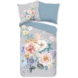 Muller Textil Ulm Blumen Blau/Grau 135 x 200 cm + 2 x 80 x 80 cm