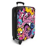 NoBoringSuitcases.com© Hartschalen-Trolley Design - Superstar - Cool - Muster - Lippen - Kinder 55x35x20cm, 4 Rollen, Kinder Koffer Klein, Trolley Handgepäck bunt|rosa 35 cm x 55 cm x 20 cm