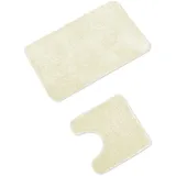 WohnDirect Badematten Set - WC Vorleger (45x45cm), Badematte (50x80cm) - rutschfest waschbar Badezimmerteppich MIT WC-Ausschnitt - Creme