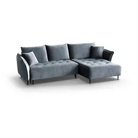 beautysofa Schlafeckcouch BALI, Ecksofa mit Schlaffunktion, Bettkasten, universelle Ecke, Metallbeine (Stoff: bluvel 06 - hellblau) - Hellblau