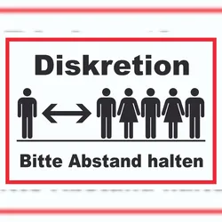 Diskretion Bitte Abstand halten Schild Rücksichtnahme A5 (148x210mm)