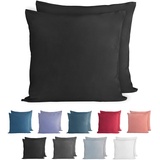 Komfortec 100% Baumwolle Kissenbezüge 2er Set 40x40 cm, Superweicher Premium Jersey Kopfkissenbezug 150 g/m2, Kissenhülle, Schwarz