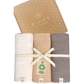 Babydecke Mulltücher 3er-SET gekreppt, Spucktuch 64x64 100% GOTS BIO-Baumwolle, DIKOS, PREMIUM Qualität atmungsaktiv, nachhaltig, plastikfrei, kuschelweich