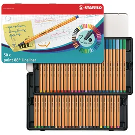 Stabilo Fineliner point 88 - 50er Metalletui - mit 47 verschiedenen Farben - 2x blau, rot, schwarz