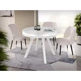 WFL GROUP Esstisch Lume Weiß ausziehbar rund modern mit weißen Holzbeinen (MADE IN EU, erhältlich in 3 Größen – 90/100/100 cm, ausziehbar auf 170/150/200 cm), platzsparender Tisch für kleine Küche, Esszimmer oder Wohnzimmer weiß 100 cm x 76.00 cm x 100 cm
