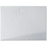 doporro Duschtasse Duschwanne 80x120x3 flach Mineralguss in Weiß inkl. Ablaufgarnitur AL06 DIN-Anschlüsse für bodenebene Montage geeignet Geoma07