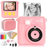 Sofortbildkamera Kinderkamera 1080P 2,4" Bildschirm - Kinder Kamera mit Druckpapier & 32GB Karte, Digitalkamera Kinder VideoKamera mit Farbigen Stiften Spielzeug Geschenk für Kinder 3-12 Jahre (Rosa)