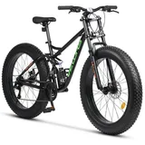 Velors Fatbike 26 Zoll Fat Tire 4.0 MTB für Herren Damen und Jungen, 21 Gang Shimano Tourney Schaltwerk, mechanische Scheibenbremse, Fat Bike Mountainbike schwarz