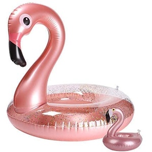 BeYumi Aufblasbare Flamingo Pool Schwimmt, Glitzer Rosa Schwimmring Vinyl Riesen Luftmatratze Pool floaties, Strand Schwimmbad Spielzeug mit Flamingo Pool Getränkehalter für Erwachsene Kinder(M)