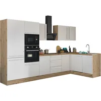 kochstation Winkelküche Florida L-Form 340 cm Weiß