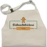 Kinderschürze Schürze Kinder Jungen Mädchen - Weihnachtsschürze - Weihnachtsbäckerei Lebkuchenmann Name Text - 7-14 Jahre - Natur Weiß - weihnachten weihnachts schürzen backen christmas für - 7-13 Jahre