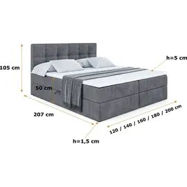altdecor Boxspringbett 180 x 200 cm H4 Grau