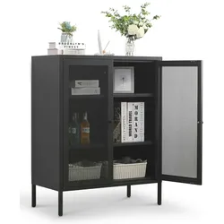 Mein-Regal Highboard Mesh Schwarz aus Metall mit Flügeltüren