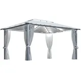 vidaXL Pavillon mit Vorhängen & LED-Lichterkette 4 x 3 m Creme Alu