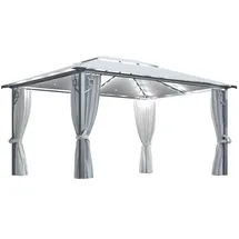 vidaXL Pavillon mit Vorhängen & LED-Lichterkette 4 x 3 m Creme Alu