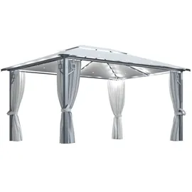vidaXL Pavillon mit Vorhängen & LED-Lichterkette 4 x 3 m Creme Alu