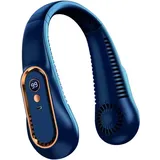 Tragbarer, Per Usb Aufladbarer, Klingenloser Nackenventilator Mit Intelligentem Display Und Langer Akkulaufzeit Von 18 Stunden, Blaue Farbe