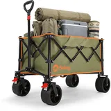 Sekey 150kg Bollerwagen Faltbar Handwagen Mit Breiten Reifen Campingwagen Mit Bremse, Olivgrün