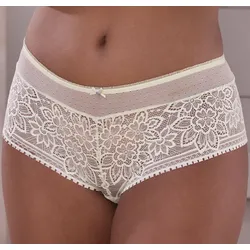 Panty LASCANA, Damen, Gr. 36/38, beige (creme), Spitze, Obermaterial: 89% Polyamid, 11% Elasthan, Unterhosen, aus blumiger Jacquardspitze mit hübschem Accessoire