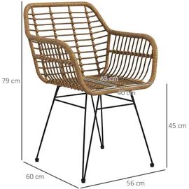 Homcom Esszimmerstuhl Rattan braun 2er Set