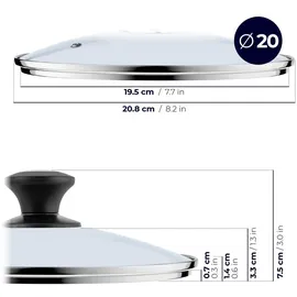 Kadax Topfdeckel "Barletta", hitzebeständiger Deckel-set aus Glas mit griff, drei Größen Ø20/24/26/28 cm,