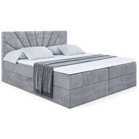 ALTDECOR Boxspringbett MILTIO, Polsterbett mit Kopfteil und Bettkasten - Hart (H4) Matratze - 160x200 - Grau Samt