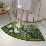 EUPXRHY Badvorleger Halbrund rutschfest Waschbar, Saugfähig Duschvorleger Eckdusche Kieselgur Gebogene Duschmatte, Schnell Trocknend Badematte Runddusche Badezimmerteppich,Bushes,45x100cm