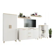 matkam Wohnzimmermöbel-Set MALMO, 5-teilig, (Weiß-Artisan Eiche)