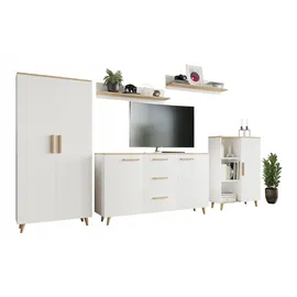 matkam Wohnzimmermöbel-Set MALMO, 5-teilig, (Weiß-Artisan Eiche)