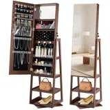 360° Drehbarer Schmuckschrank (155 Mm Hoch) Mit Ganzkörperspiegel Mit Stauraum, Schmuckschrank-organizer Mit 2 Schlüsseln & Zubehörtaschen & Ablagefächer, Schmuckaufbewahrung