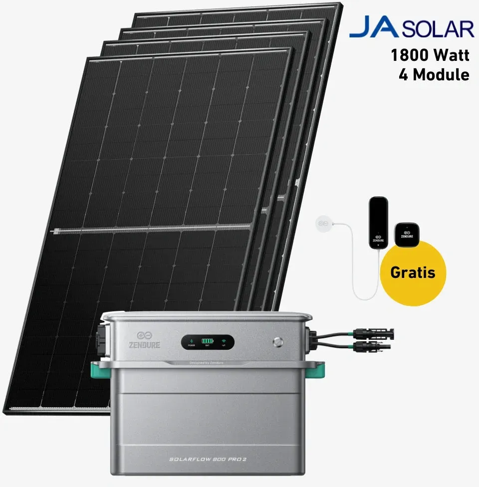 Balkonkraftwerk Balkonkraftwerk 1800 Watt, Bifazial Komplettset, Balkonkraftwerk, Zendure Solarflow 800 Pro 2, Halterung Fassade 50-70 Grad - 0 % MwSt. (gem. § 12 Abs. 3 UStG)