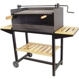 Imex El Zorro 71541 Grill mit höhenverstellbarem Grillwagen, Holzablage, Grillgitter aus Edelstahl, 50 x 40 x 100 cm, Schwarz