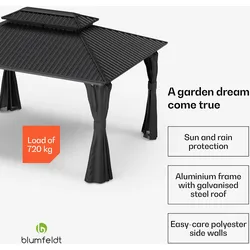 Blumfeldt ShadeFortress Pavillon 4x3 m verzinktes Stahldach schützt vor Sonne, Regen und Wind Schwarz