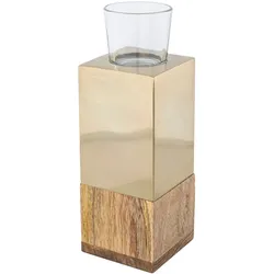 Teelichthalter CREATIV HOME "Kerzenhalter Tower", beige (champagnerfarben), B:8cm H:23cm T:8cm, Holz, Edelstahl, Glas, Kerzenhalter, aus Holz, Edelstahl und Glas