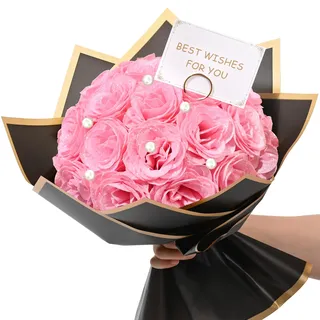 Waipfaru Rosa Glitzer Rosen Blumenstrauß DIY gefälschter Blumenstrauß, künstlicher Rosenstrauß für Valentinstag Jahrestag Verlobung Hochzeit 24 Rosen