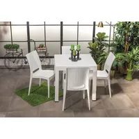 Skye Decor, Rattan 80x80 Small Masa Takimi - White, Gartentisch- und Stühle-Set (5-teilig), 100 % POLYPROPYLEN, Weiß, 43 x 44 x 87 cm