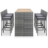 vidaXL 9-tlg. Garten-Bar-Set Poly Rattan und Akazienholz Grau