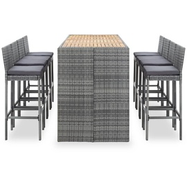 vidaXL 9-tlg. Garten-Bar-Set Poly Rattan und Akazienholz Grau
